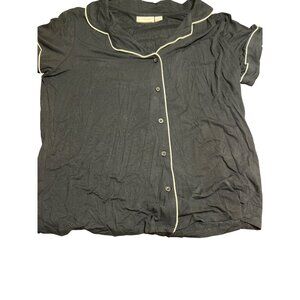 Nordstrom Lingerie Button Down Black Shirt With White Piping Trim Size M NWT